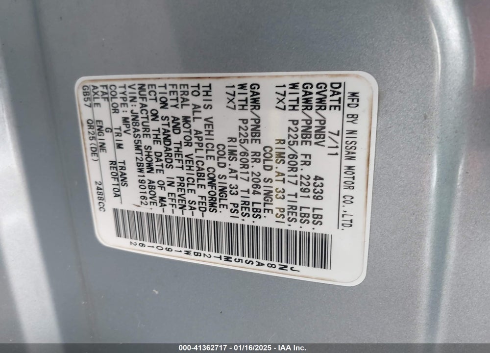 2011 NISSAN ROGUE SV VIN: JN8AS5MT2BW190162