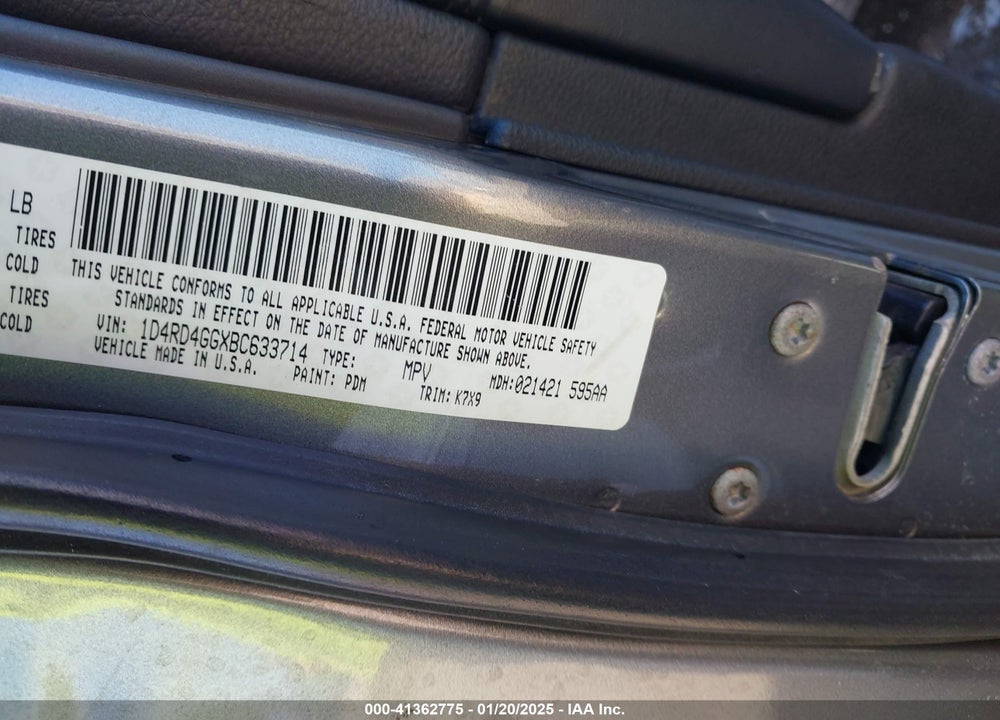 2011 DODGE DURANGO VIN: 1D4RD4GGXBC633714