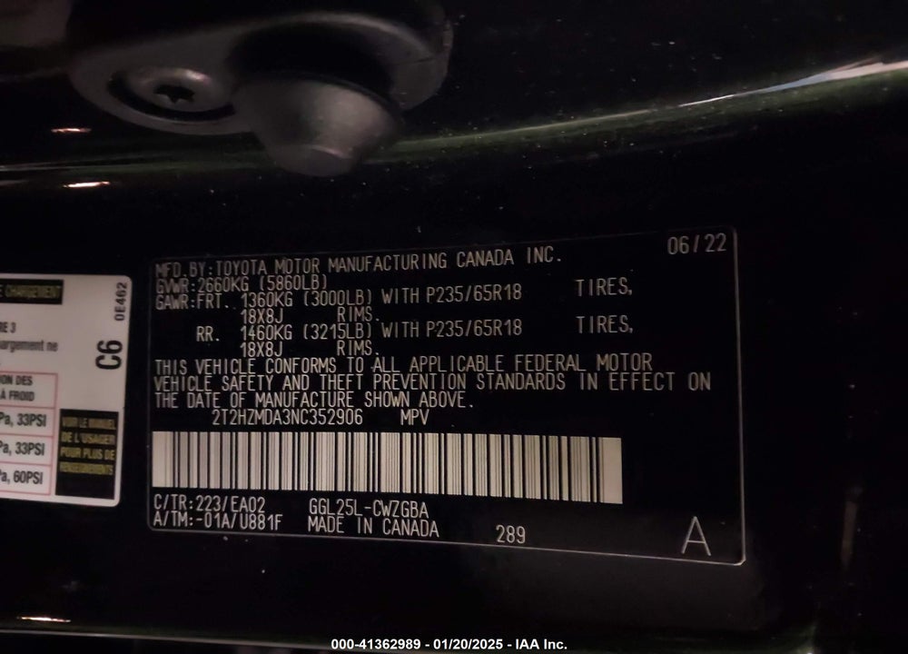 2022 LEXUS RX 350 VIN: 2T2HZMDA3NC352906