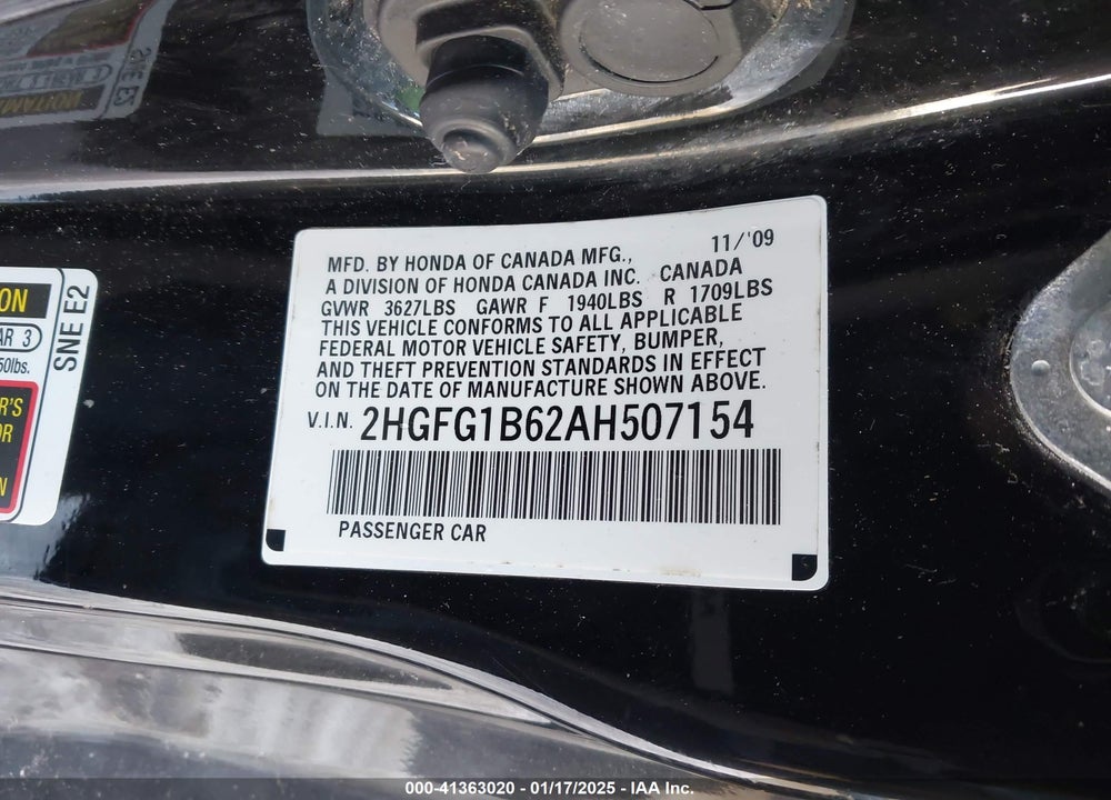 2010 HONDA CIVIC CPE VIN: 2HGFG1B62AH507154