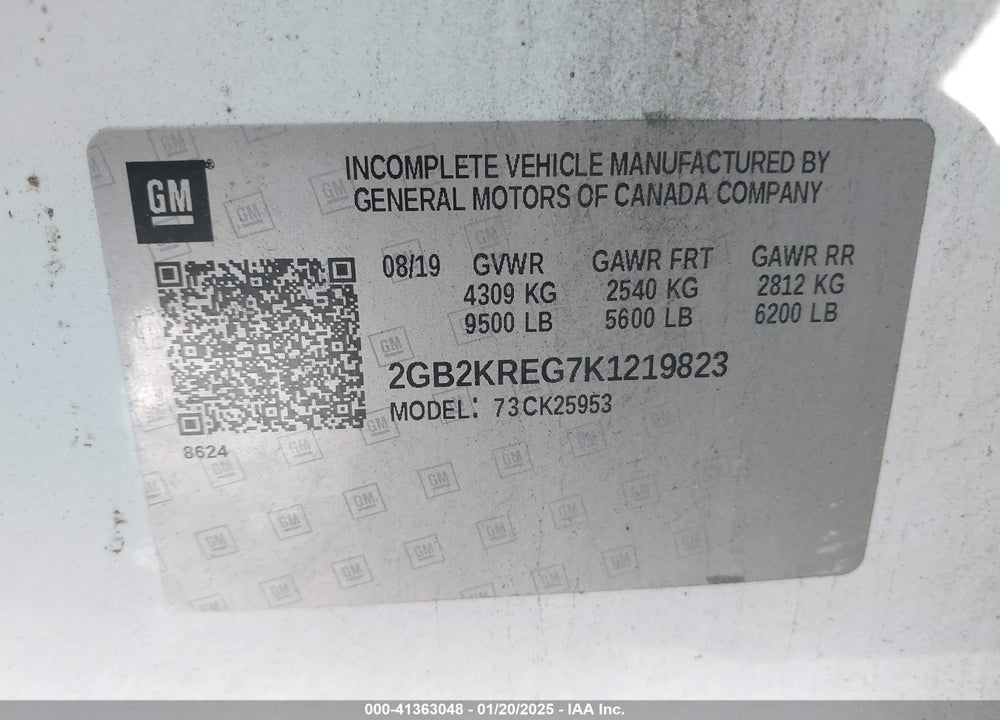 2019 CHEVROLET SILVERADO VIN: 2GB2KREG7K1219823