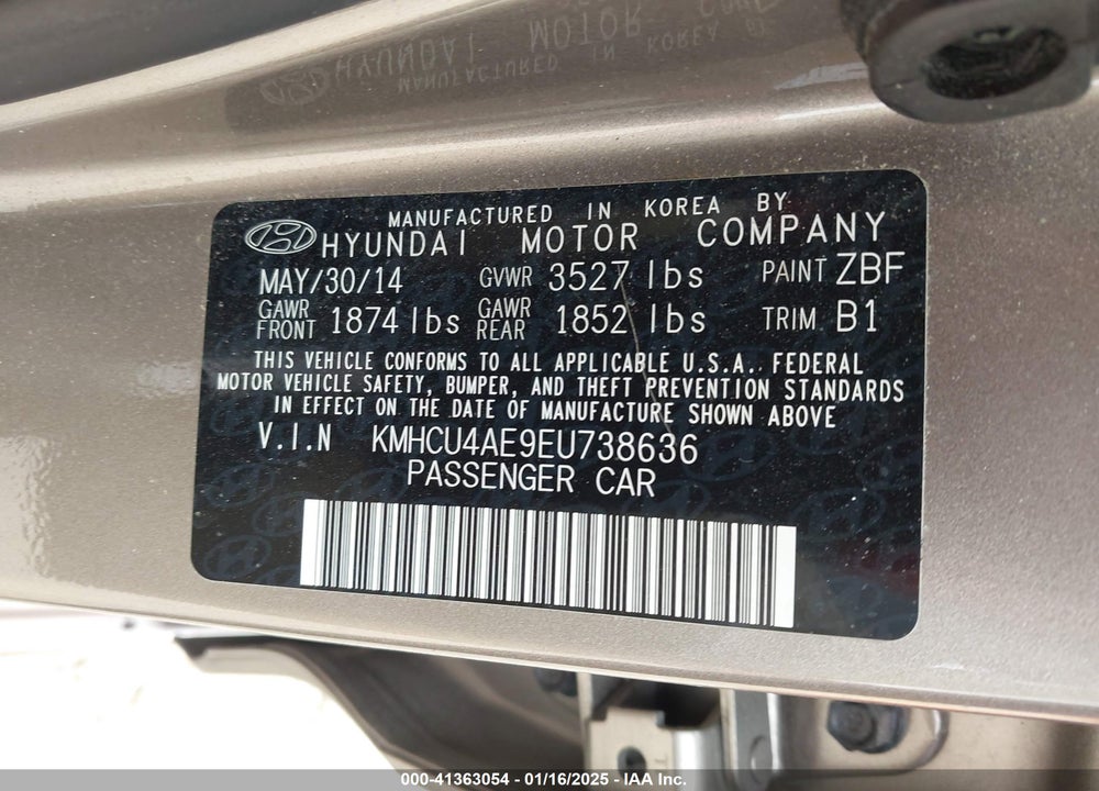 2014 HYUNDAI ACCENT VIN: KMHCU4AE9EU738636