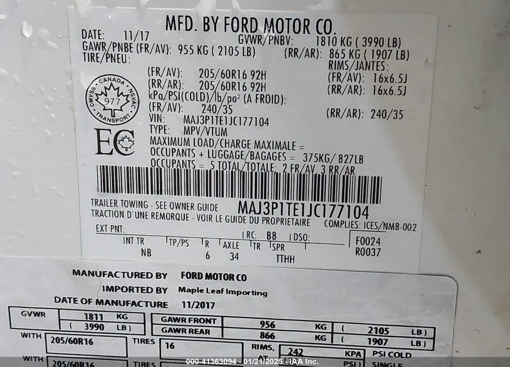 2018 FORD ECOSPORT SE VIN: MAJ3P1TE1JC177104