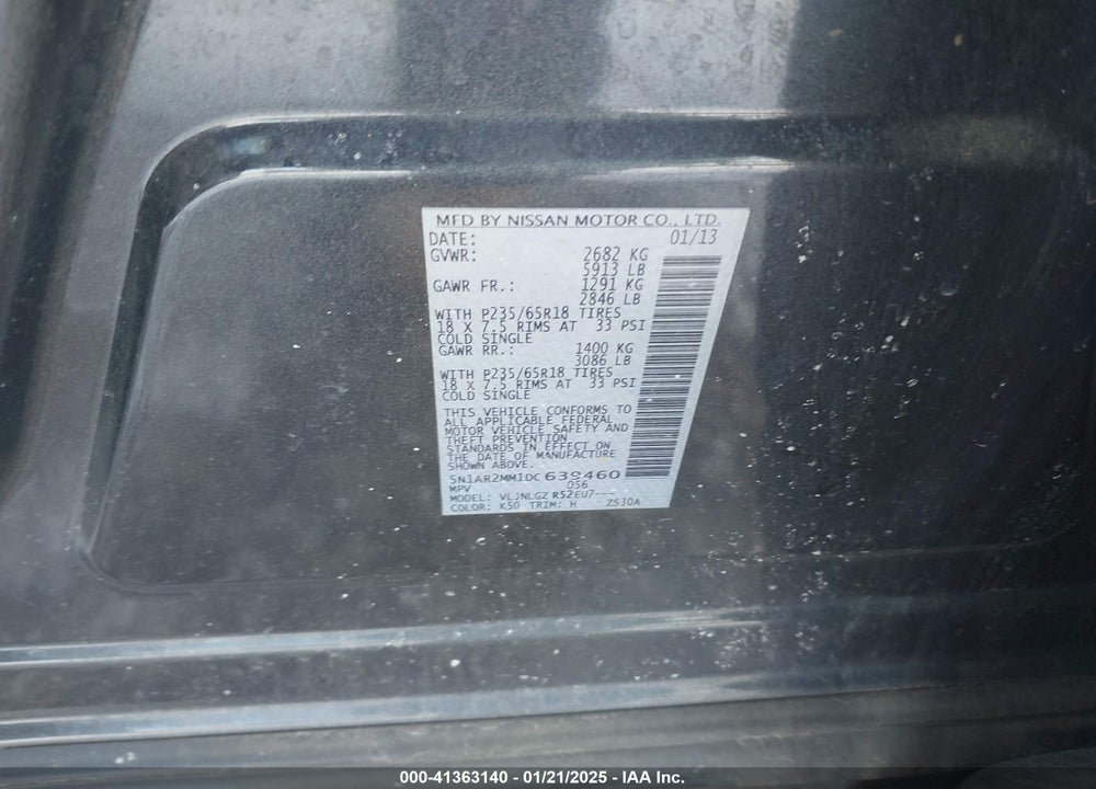 2013 NISSAN PATHFINDER SL VIN: 5N1AR2MM1DC639460
