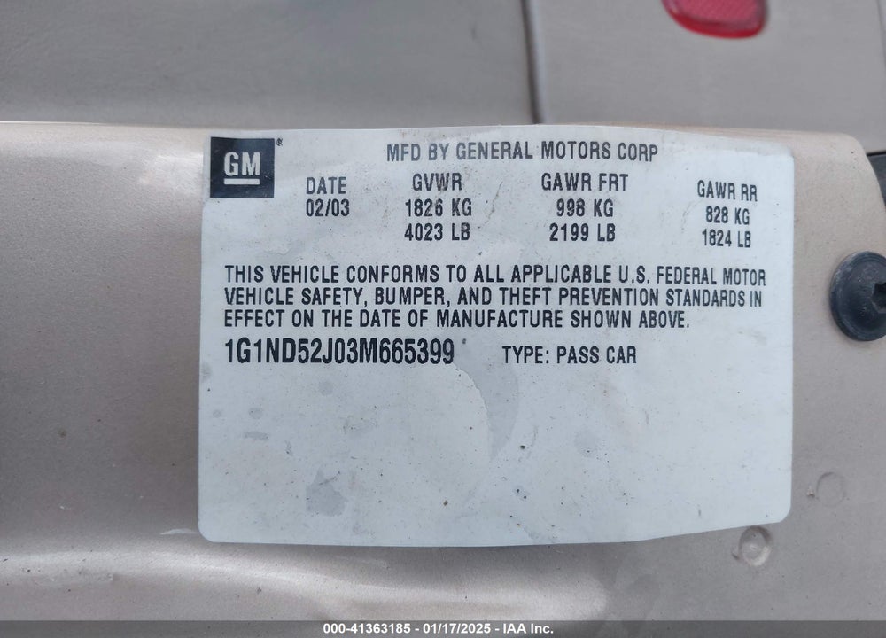 2003 CHEVROLET MALIBU VIN: 1G1ND52J03M665399