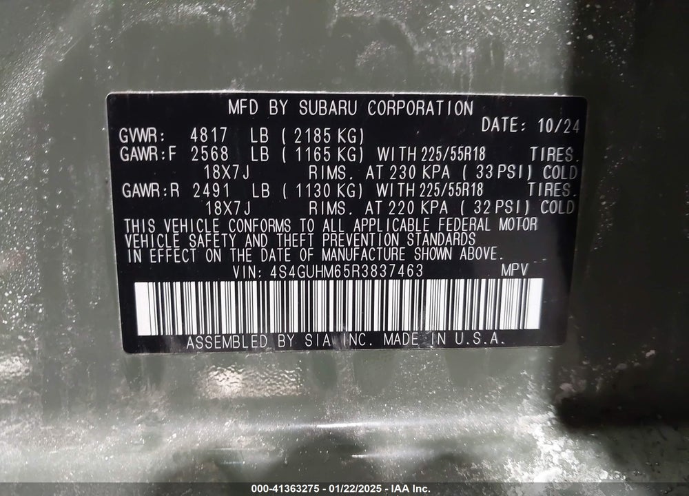 2024 SUBARU CROSSTREK VIN: 4S4GUHM65R3837463