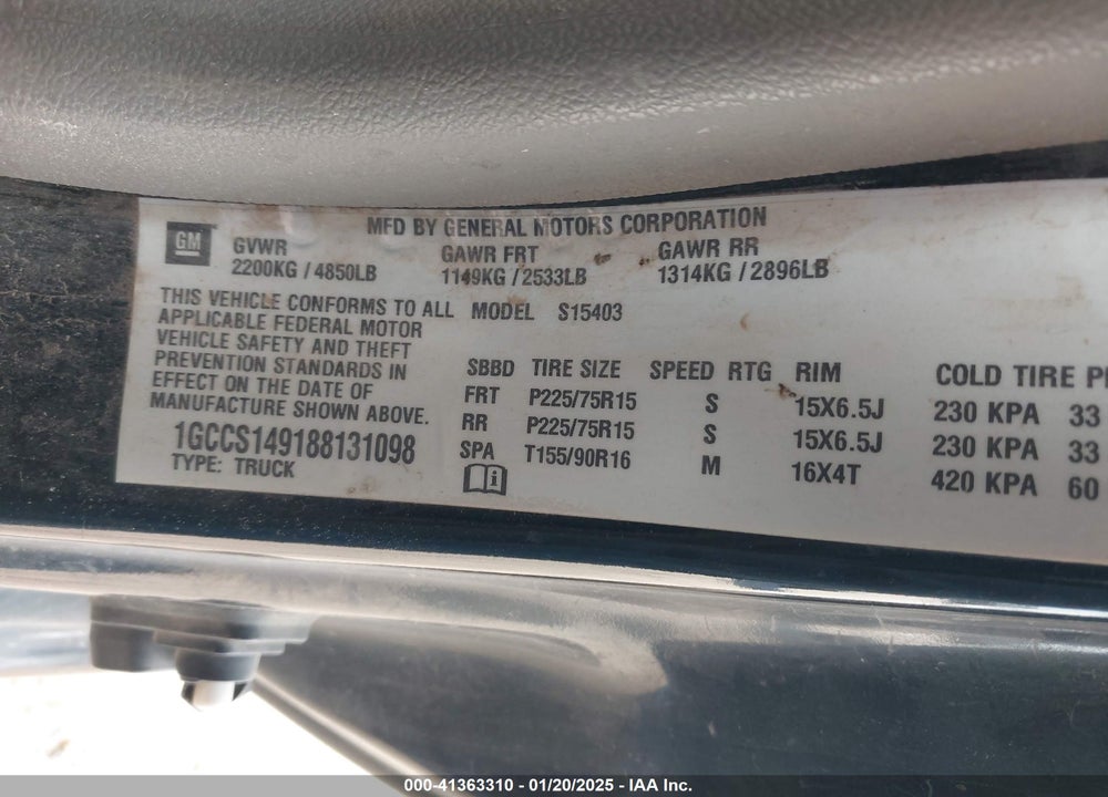 2008 CHEVROLET COLORADO LS VIN: 1GCCS149188131098