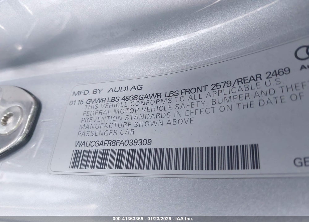 2015 AUDI S5 VIN: WAUCGAFR8FA039309