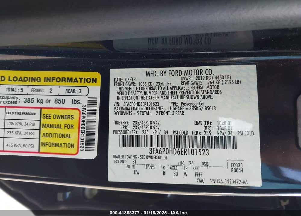 2014 FORD FUSION VIN: 3FA6P0HD6ER101523