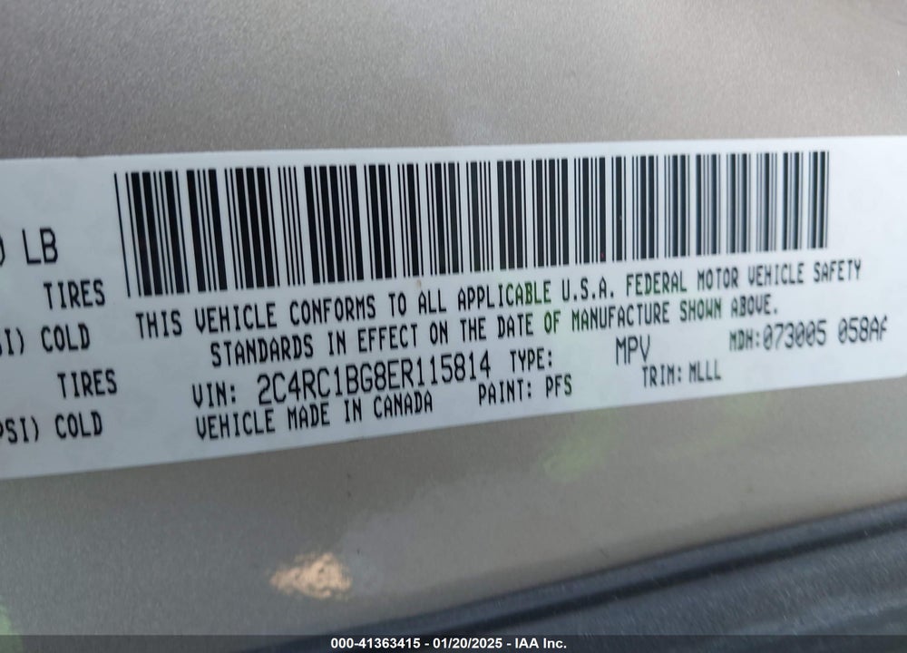 2014 CHRYSLER TOWN & COUNTRY TOURING VIN: 2C4RC1BG8ER115814