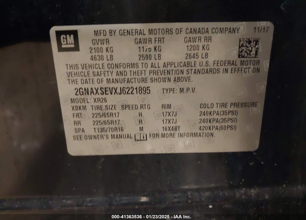 2018 CHEVROLET EQUINOX LT VIN: 2GNAXSEVXJ6221895