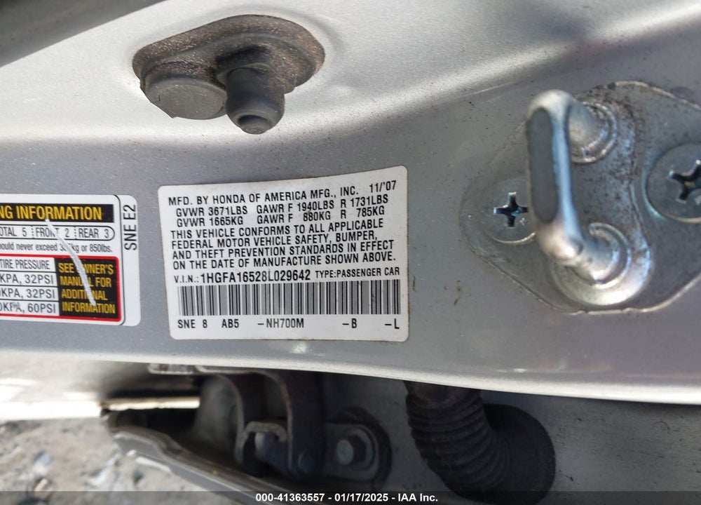2008 HONDA CIVIC LX VIN: 1HGFA16528L029642