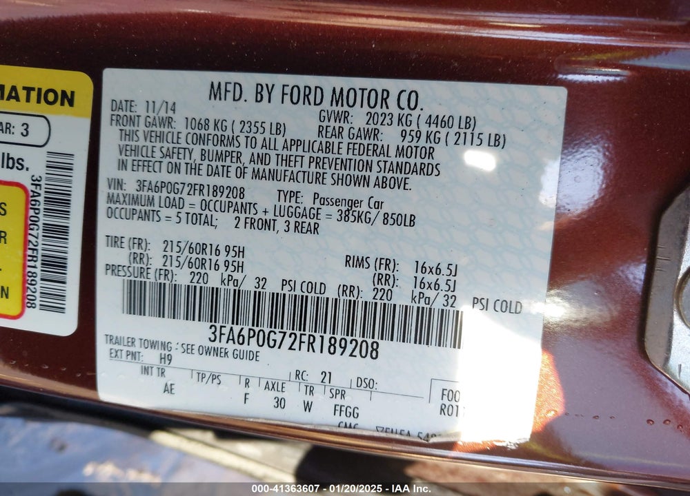 2015 FORD FUSION S VIN: 3FA6P0G72FR189208