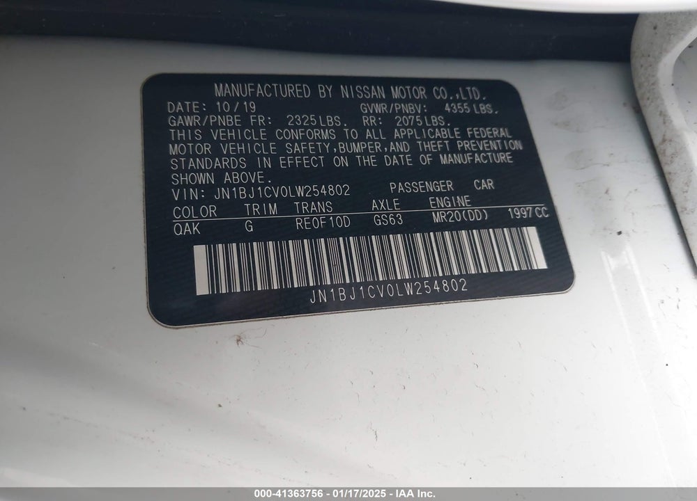 2020 NISSAN ROGUE SPORT S FWD XTRONIC CVT VIN: JN1BJ1CV0LW254802