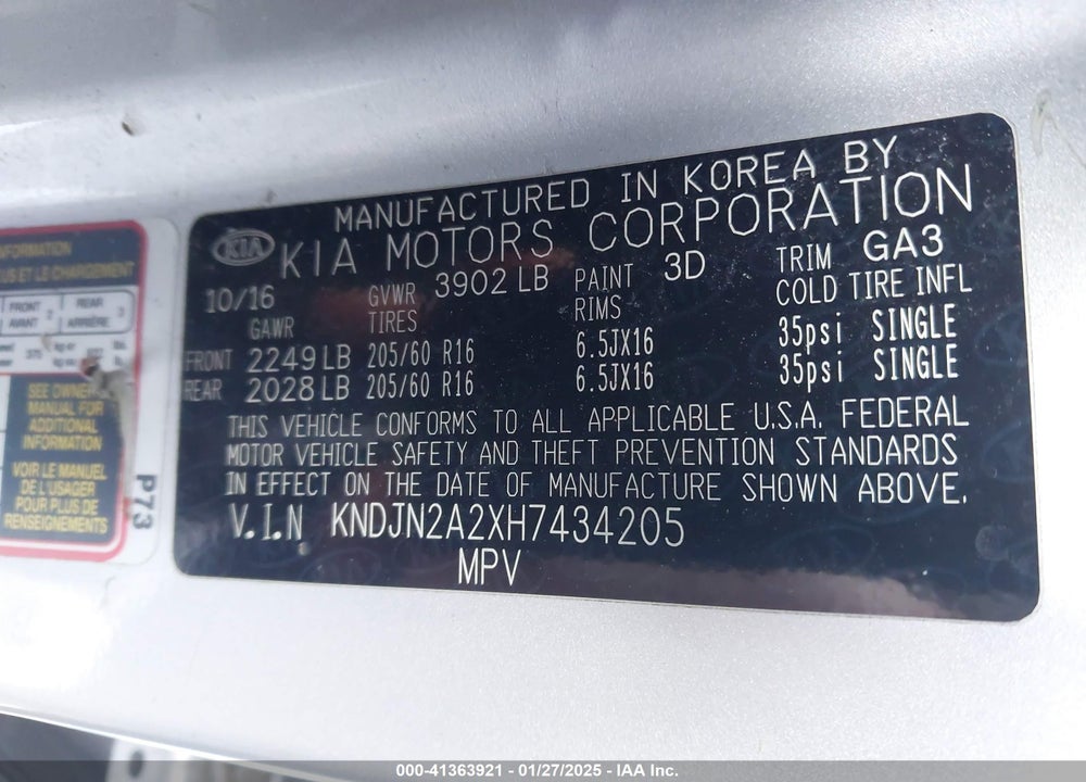 2017 KIA SOUL VIN: KNDJN2A2XH7434205