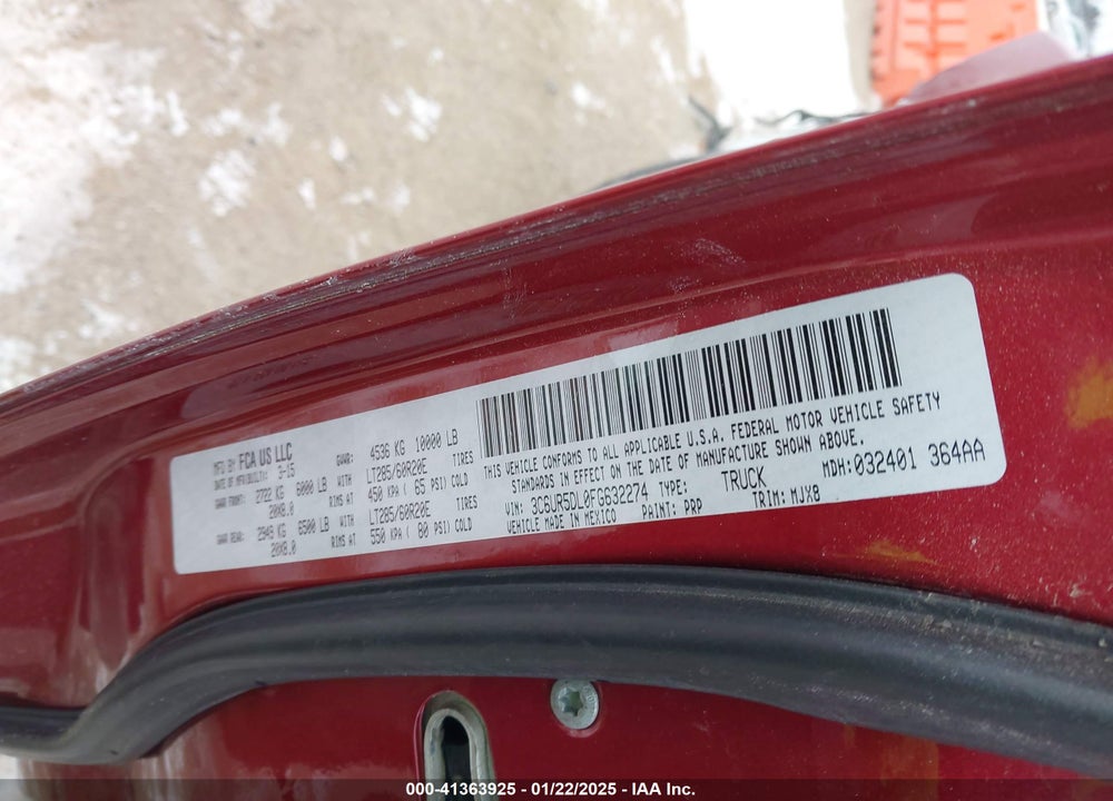 2015 RAM 2500 VIN: 3C6UR5DL0FG632274