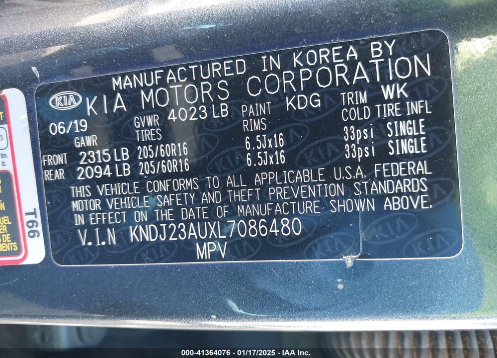 2020 KIA SOUL VIN: KNDJ23AUXL7086480
