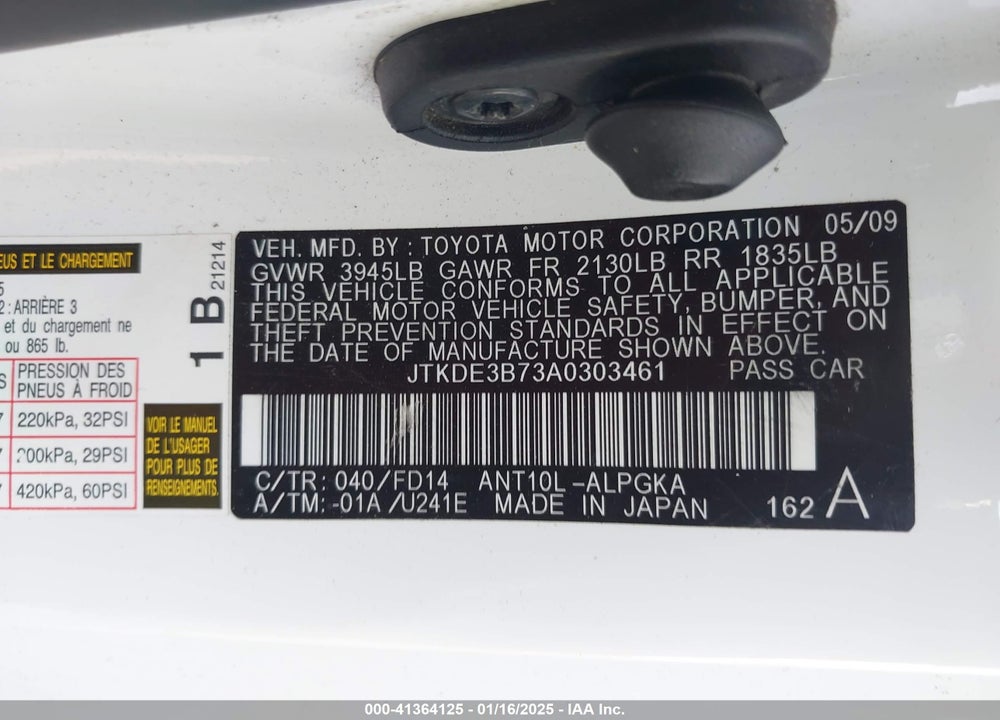 2010 SCION TC VIN: JTKDE3B73A0303461