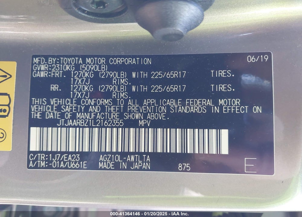 2020 LEXUS NX 300 VIN: JTJAARBZ1L2162355