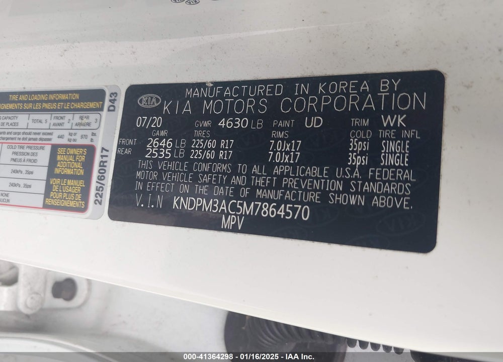 2021 KIA SPORTAGE LX VIN: KNDPM3AC5M7864570