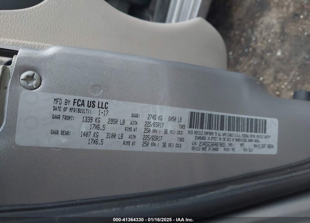 2017 DODGE GRAND CARAVAN SXT VIN: 2C4RDGCG6HR670831