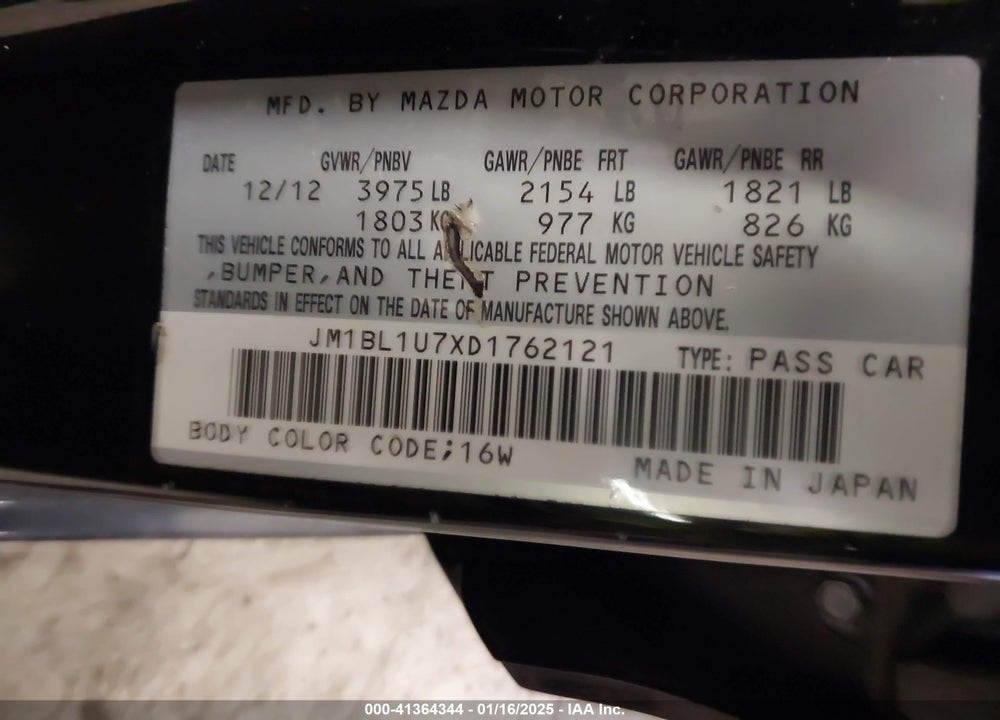 2013 MAZDA MAZDA3 VIN: JM1BL1U7XD1762121
