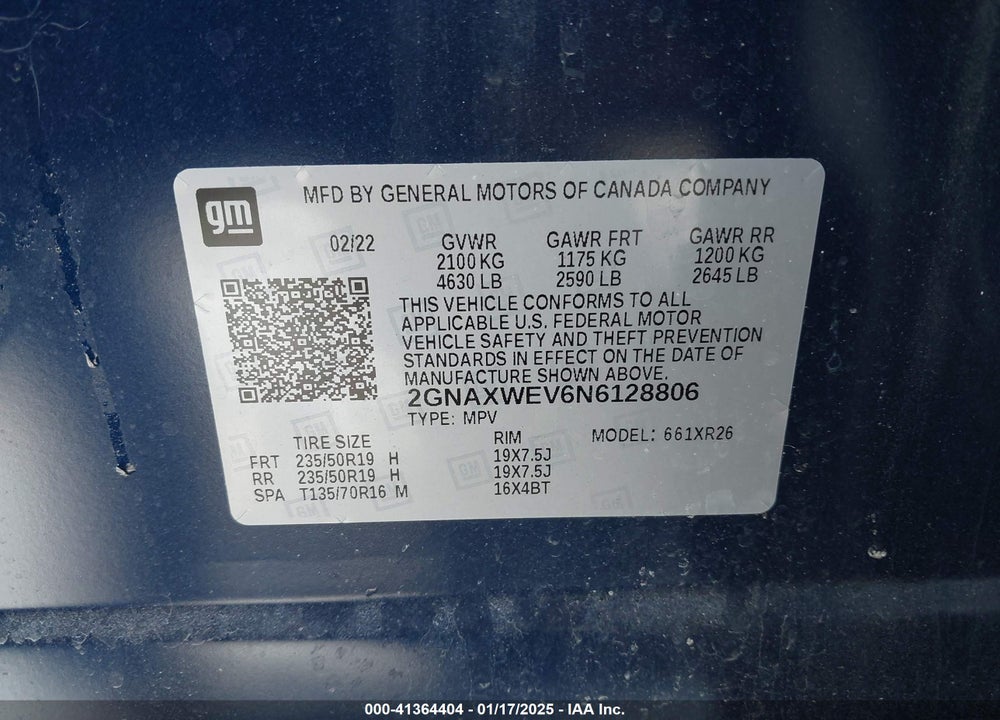 2022 CHEVROLET EQUINOX AWD RS VIN: 2GNAXWEV6N6128806