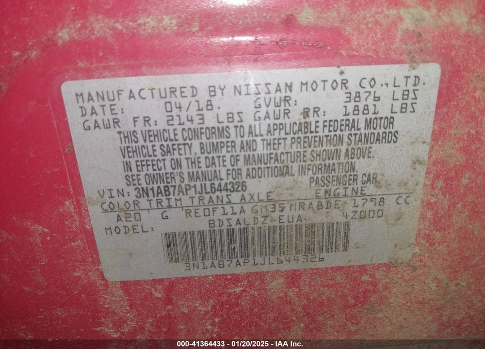 2018 NISSAN SENTRA VIN: 3N1AB7AP1JL644326