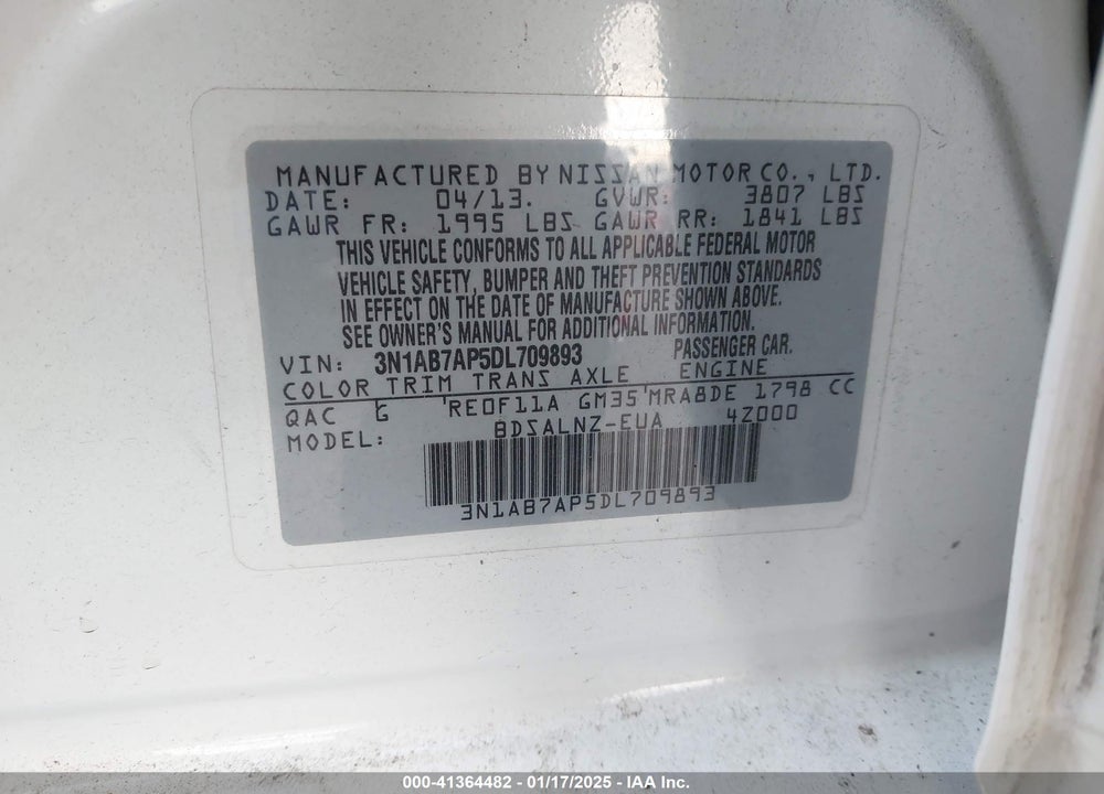 2013 NISSAN SENTRA VIN: 3N1AB7AP5DL709893