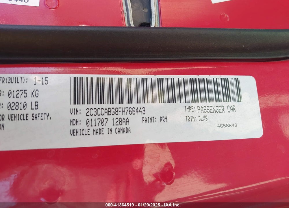 2015 CHRYSLER 300 VIN: 2C3CCABG8FH766443