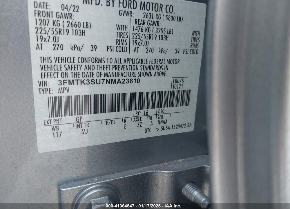 2022 FORD MUSTANG MACH-E PREMIUM VIN: 3FMTK3SU7NMA23610