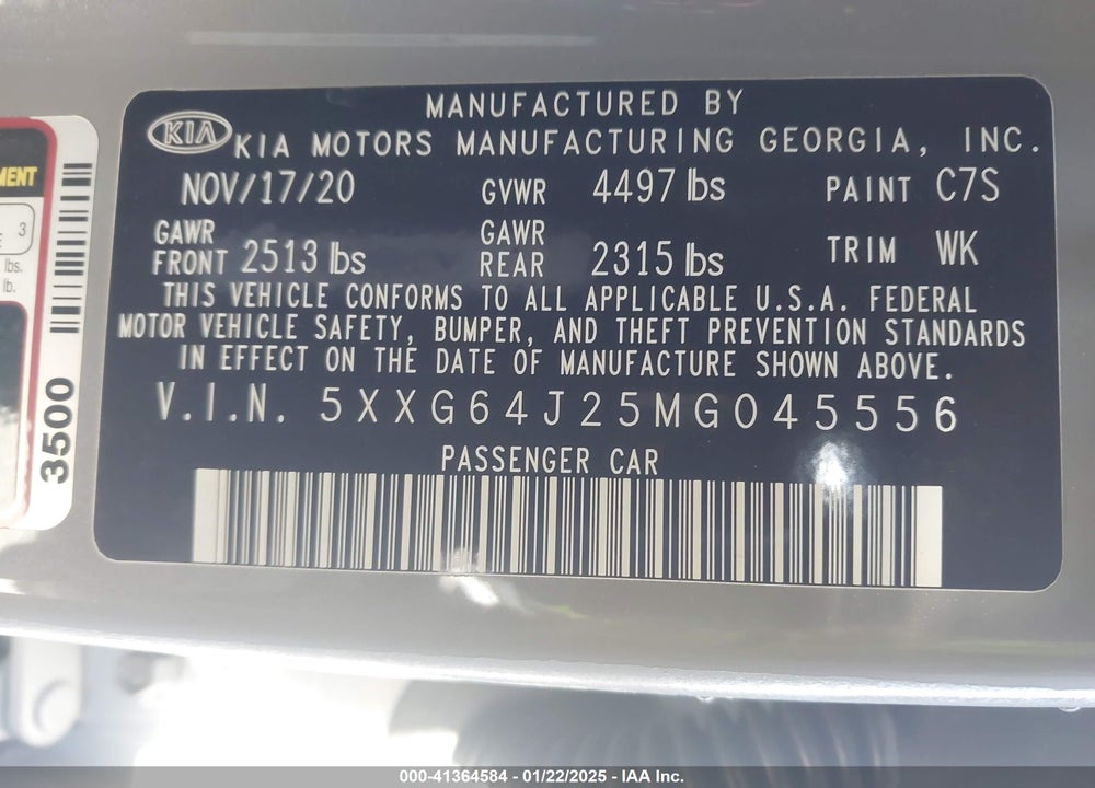 2021 KIA K5 VIN: 5XXG64J25MG045556