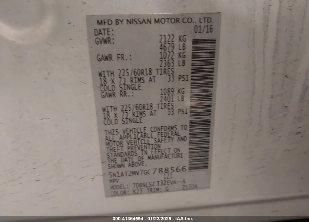 2016 NISSAN ROGUE SL VIN: 5N1AT2MV7GC788566