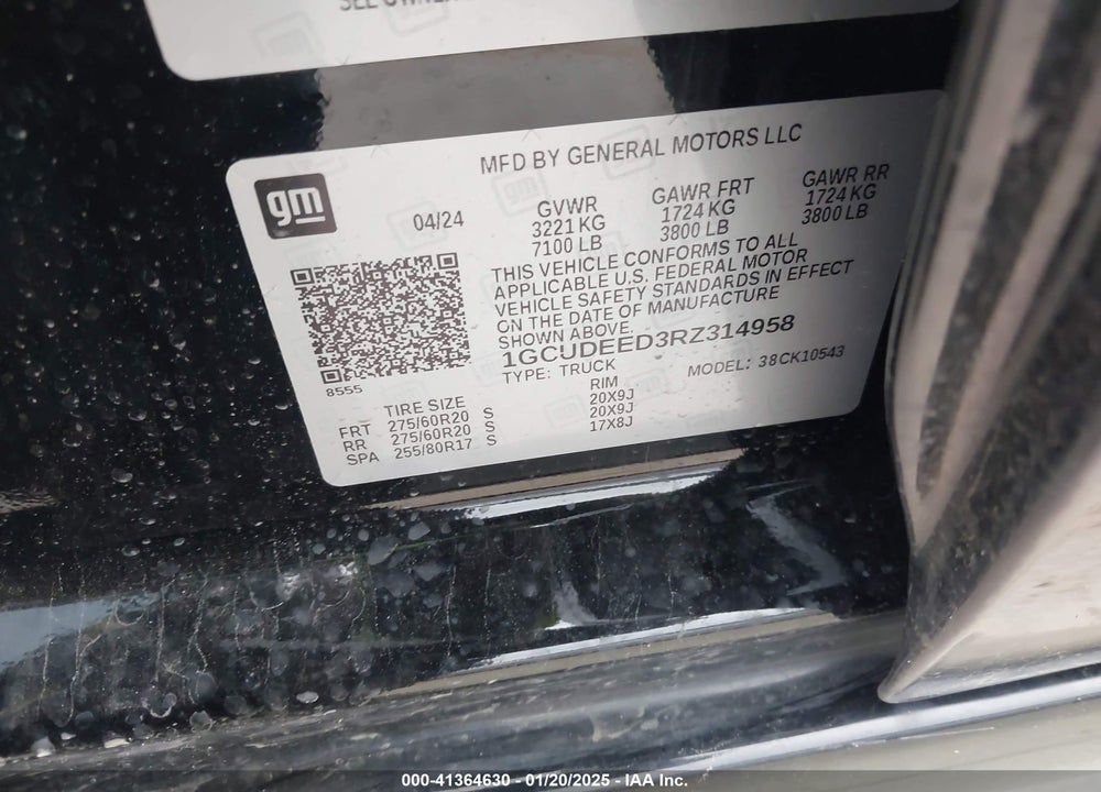 2024 CHEVROLET SILVERADO VIN: 1GCUDEED3RZ314958
