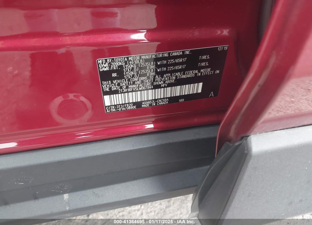 2020 TOYOTA RAV4 LE VIN: 2T3H1RFV5LW067944