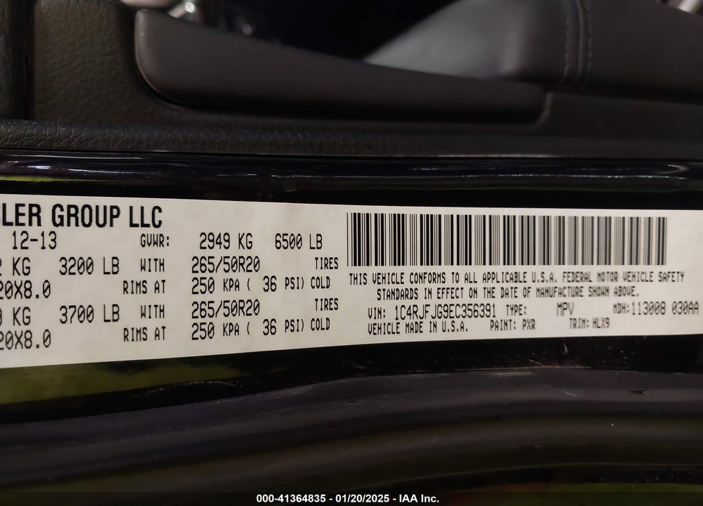 2014 JEEP GRAND CHEROKEE SUMMIT VIN: 1C4RJFJG9EC356391