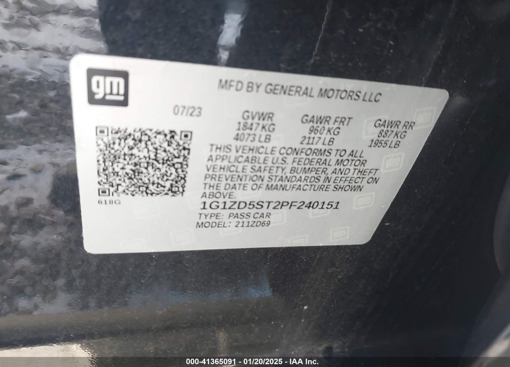 2023 CHEVROLET MALIBU VIN: 1G1ZD5ST2PF240151