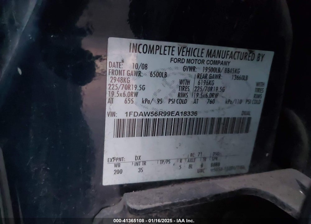 2009 FORD F-550 CHASSIS LARIAT/XL/XLT VIN: 1FDAW56R99EA18336
