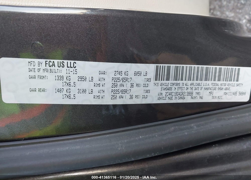 2016 CHRYSLER TOWN & COUNTRY TOURING VIN: 2C4RC1BG4GR213998