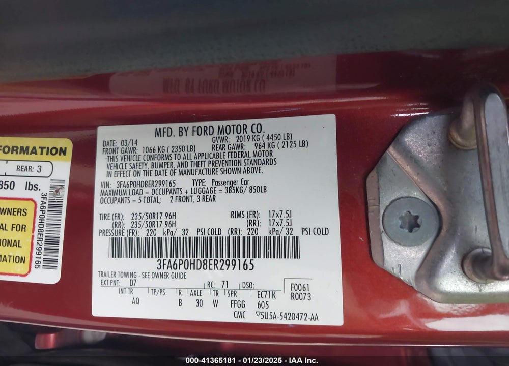 2014 FORD FUSION VIN: 3FA6P0HD8ER299165