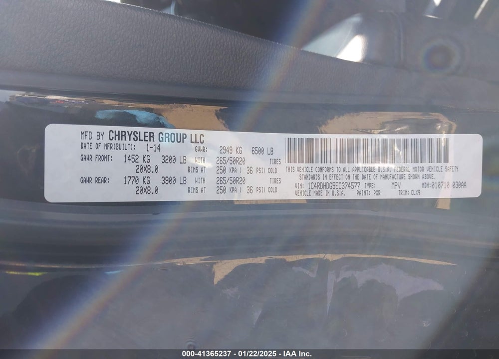 2014 DODGE DURANGO LIMITED VIN: 1C4RDHDG5EC374577