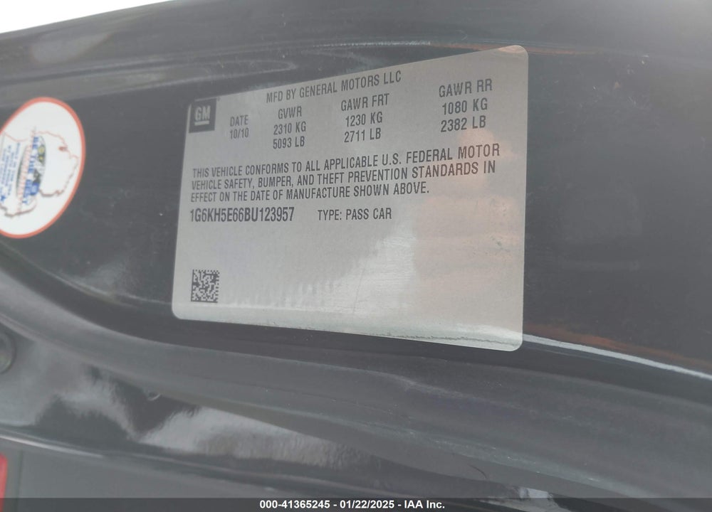 2011 CADILLAC DTS PREMIUM COLLECTION VIN: 1G6KH5E66BU123957