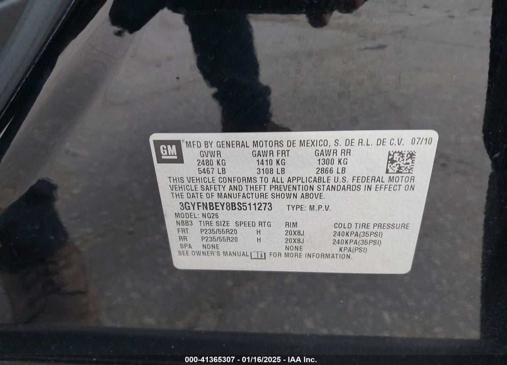 2011 CADILLAC SRX PERFORMANCE COLLECTION VIN: 3GYFNBEY8BS511273