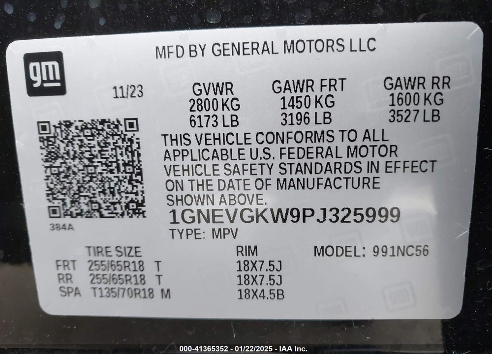 2023 CHEVROLET TRAVERSE AWD LT CLOTH VIN: 1GNEVGKW9PJ325999