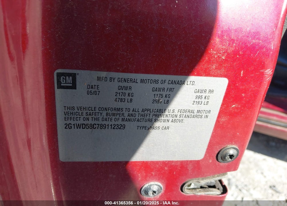 2008 CHEVROLET IMPALA VIN: 2G1WD58C789112329