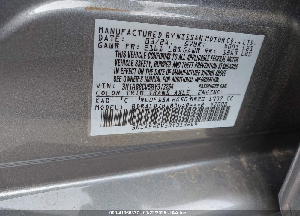 2024 NISSAN SENTRA SV XTRONIC CVT VIN: 3N1AB8CV5RY313264