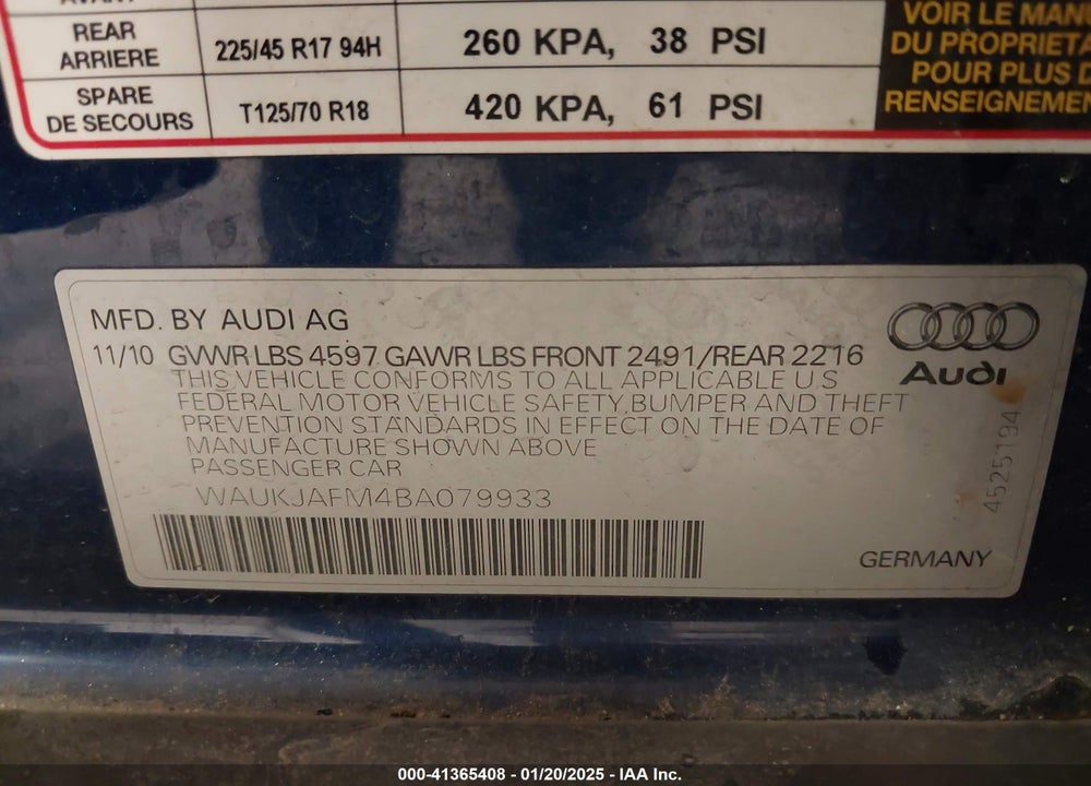 2011 AUDI A3 VIN: WAUKJAFM4BA079933