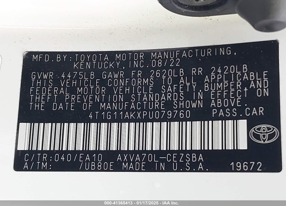 2023 TOYOTA CAMRY SE VIN: 4T1G11AKXPU079760