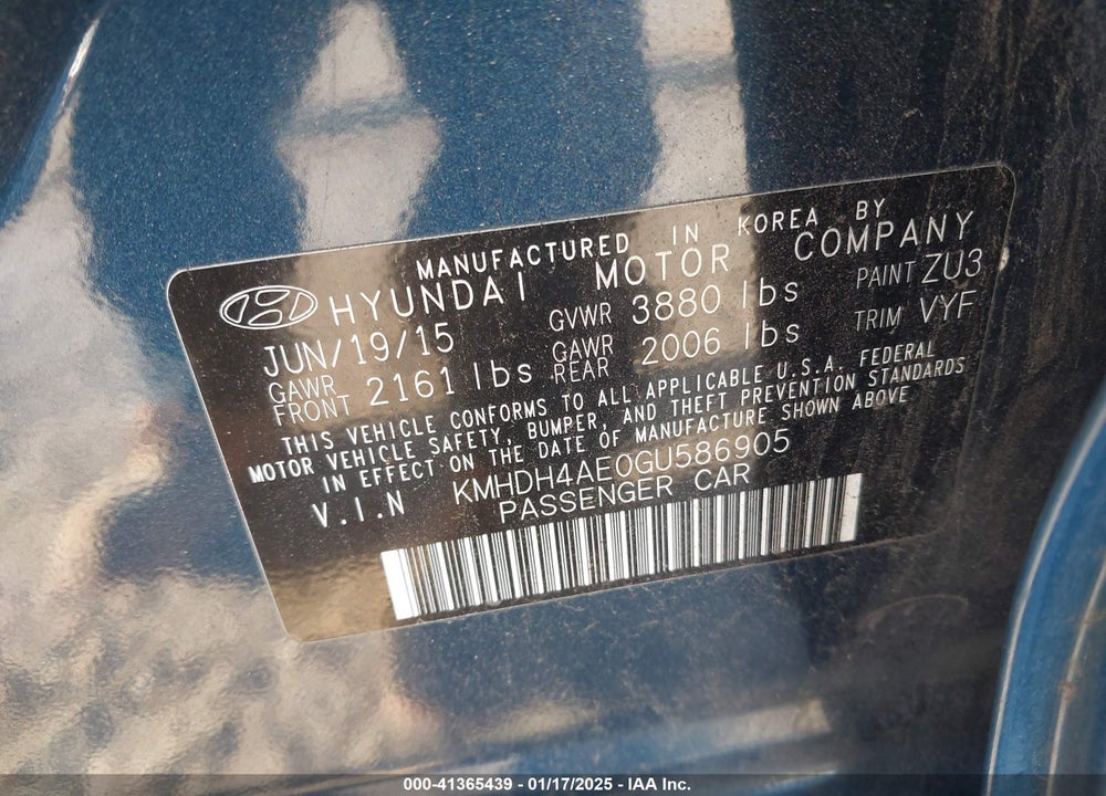 2016 HYUNDAI ELANTRA SE VIN: KMHDH4AE0GU586905