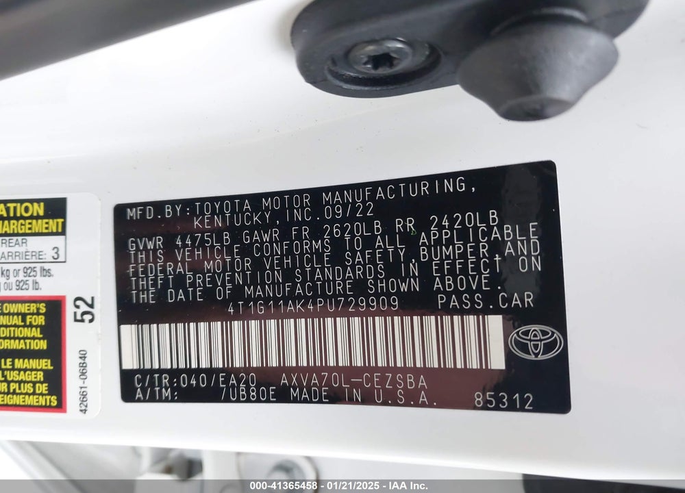 2023 TOYOTA CAMRY SE VIN: 4T1G11AK4PU729909